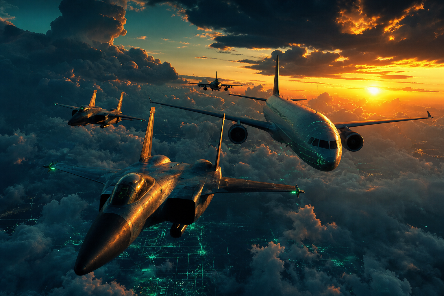 Vintage Aircraft Formation In Dramatic Sunset Clouds Airplanes Wallpaper  3 4K