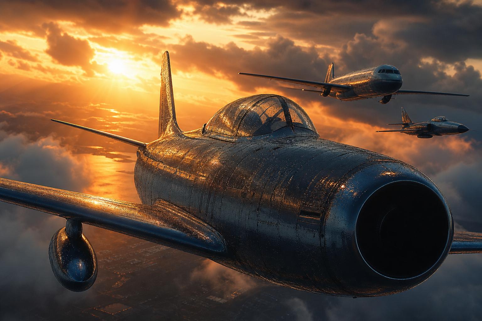 Vintage Aircraft Formation In Dramatic Sunset Clouds Airplanes Wallpaper  3 4K