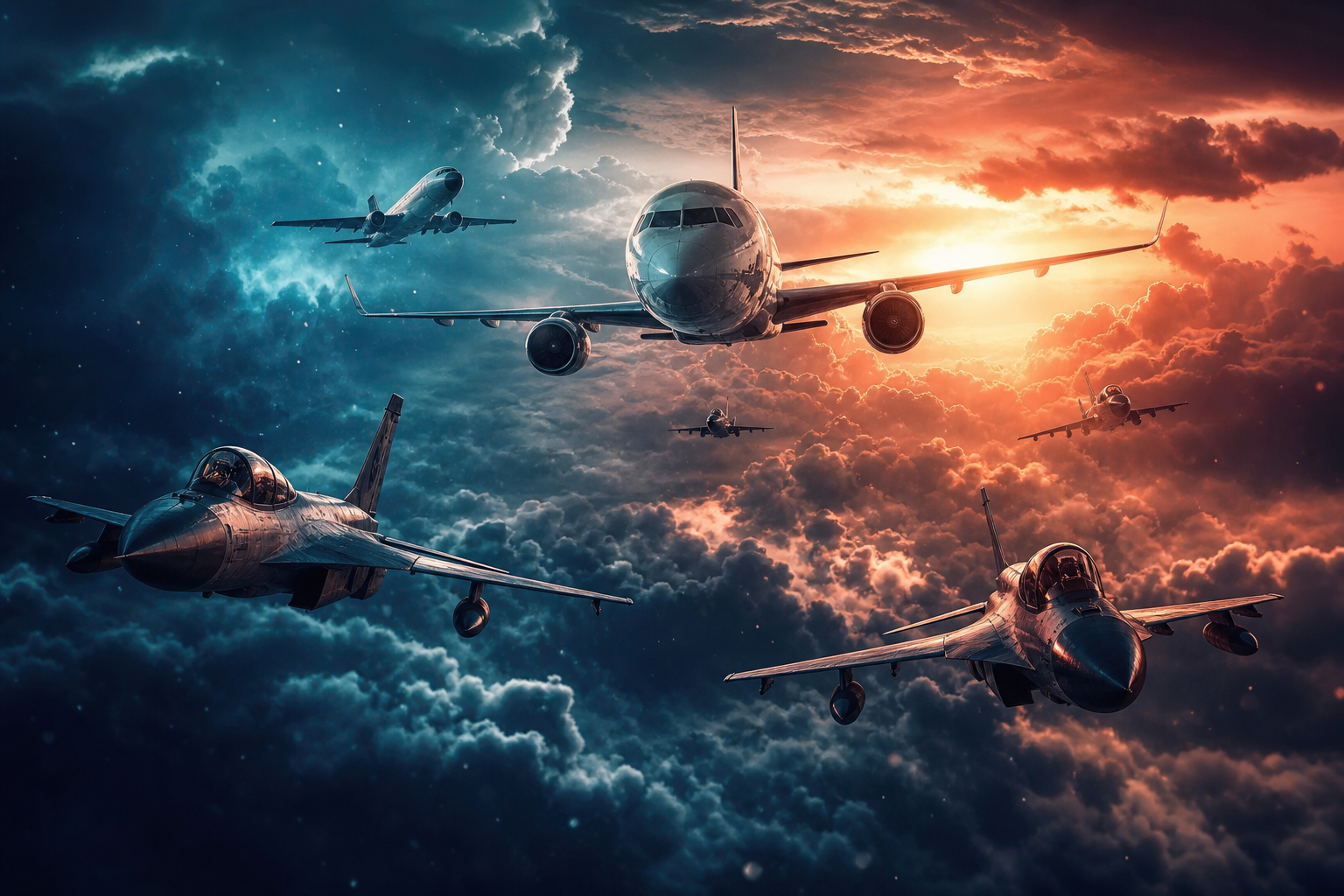 Vintage Aircraft Formation In Dramatic Sunset Clouds Airplanes Wallpaper  3 4K