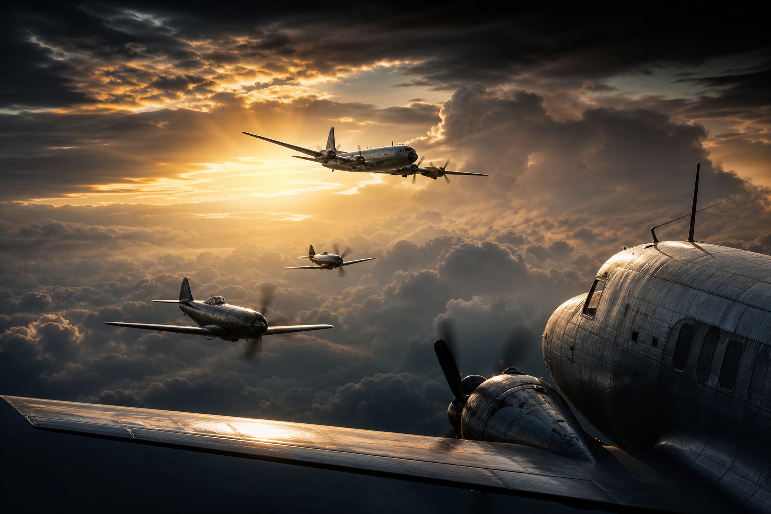 Vintage Aircraft Formation In Dramatic Sunset Clouds Airplanes Wallpaper 3 4K 10 4K Airplanes Wallpaper