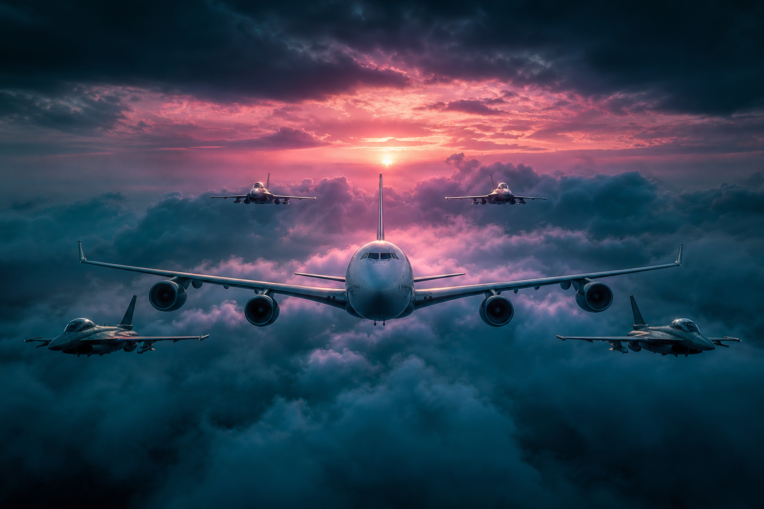 Vintage Aircraft Formation In Dramatic Sunset Clouds Airplanes Wallpaper  3 4K