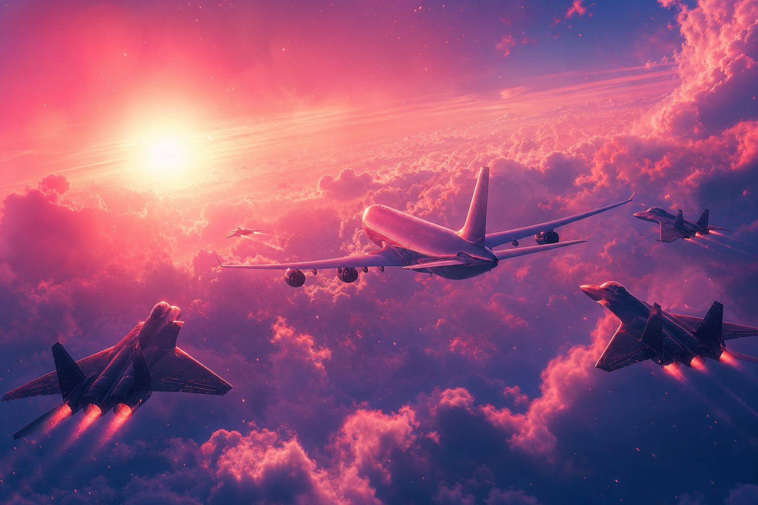 Vintage Aircraft Formation In Dramatic Sunset Clouds Airplanes Wallpaper  3 4K
