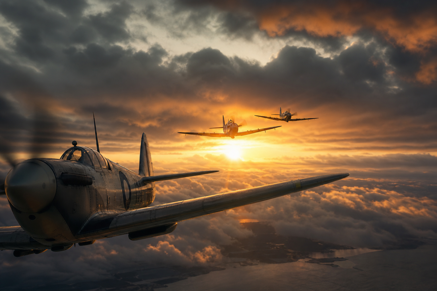 Vintage Aircraft Formation In Dramatic Sunset Clouds Airplanes Wallpaper  3 4K