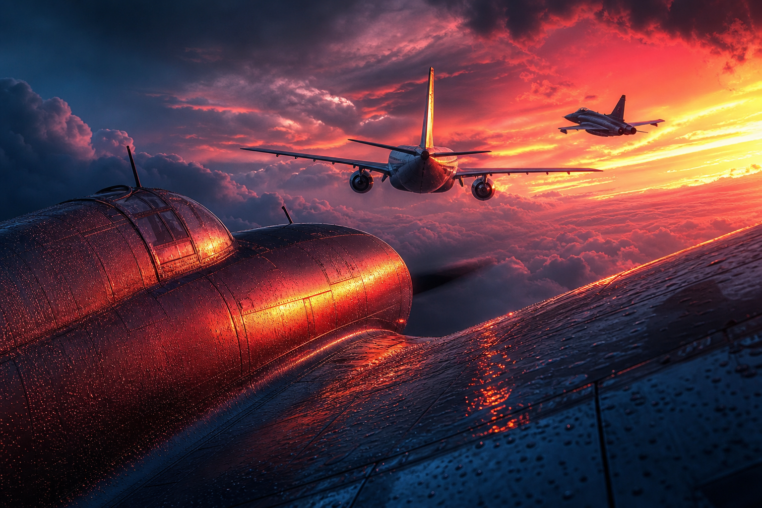 Vintage Aircraft Formation In Dramatic Sunset Clouds Airplanes Wallpaper  3 4K