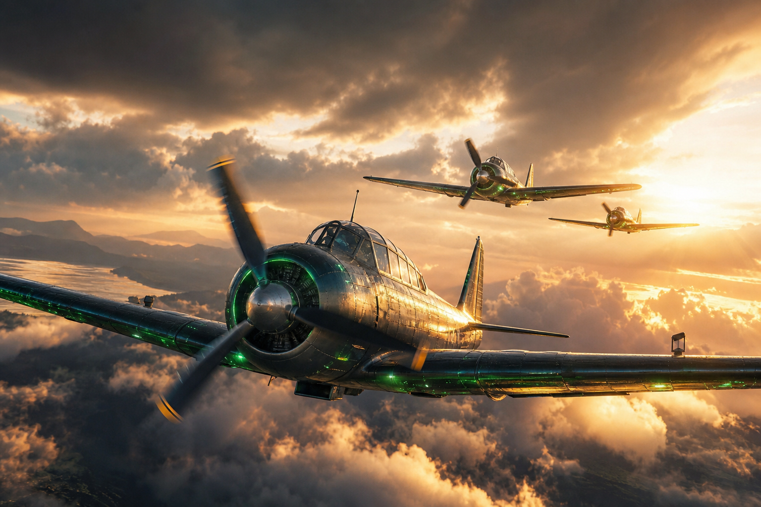 Vintage Aircraft Formation In Dramatic Sunset Clouds Airplanes Wallpaper  3 4K