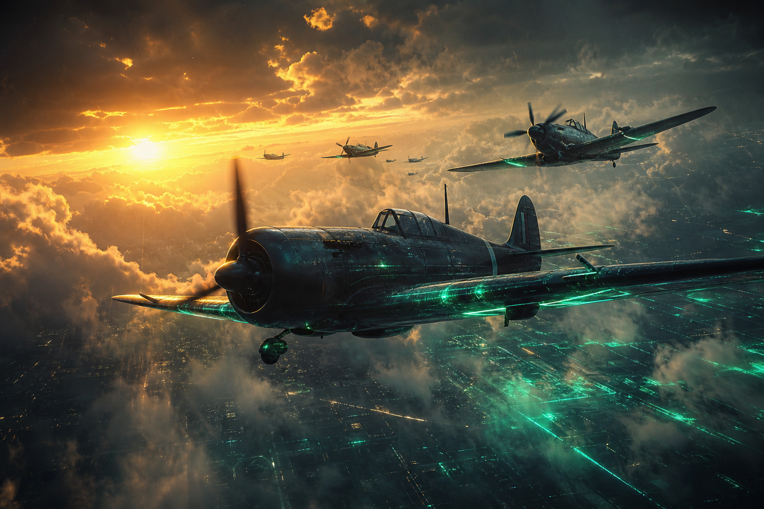 Vintage Aircraft Formation In Dramatic Sunset Clouds Airplanes Wallpaper  3 4K