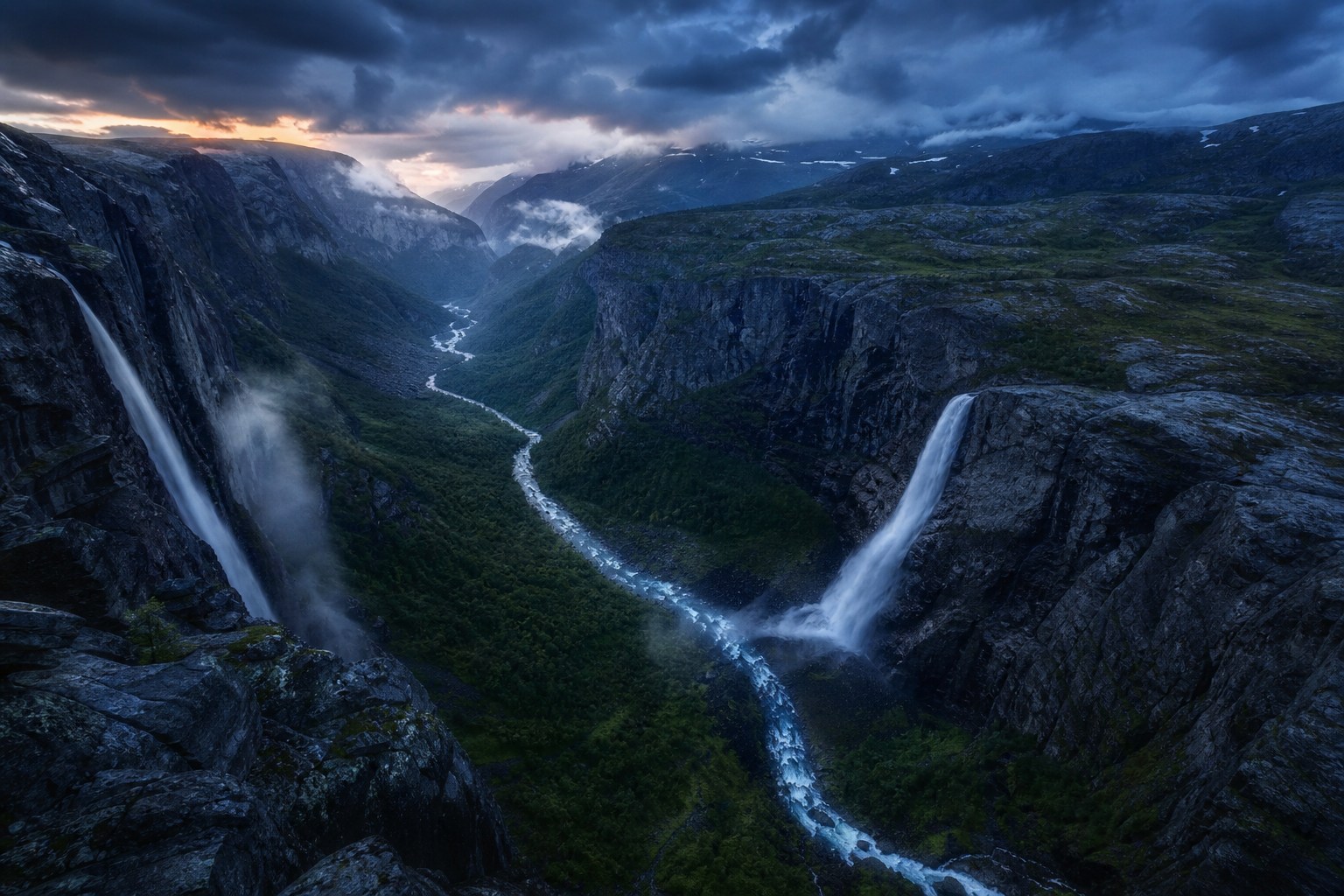 Waterfall Valley Cinematic Nature Wallpaper  3 4K