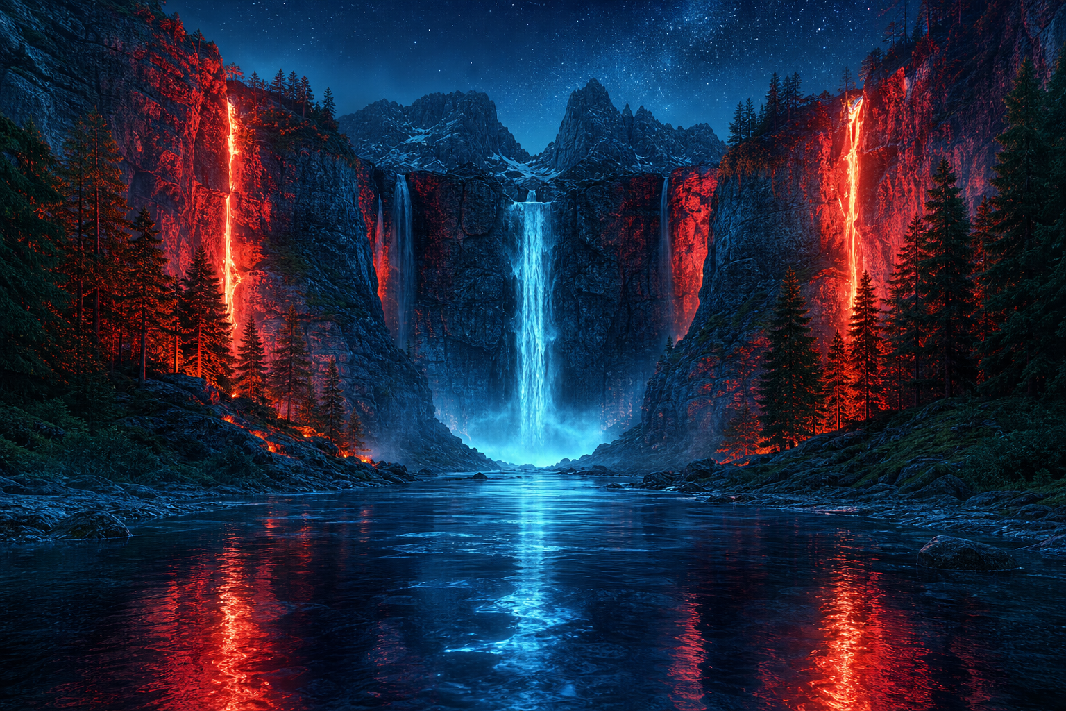 Waterfall Valley Cinematic Nature Wallpaper  3 4K