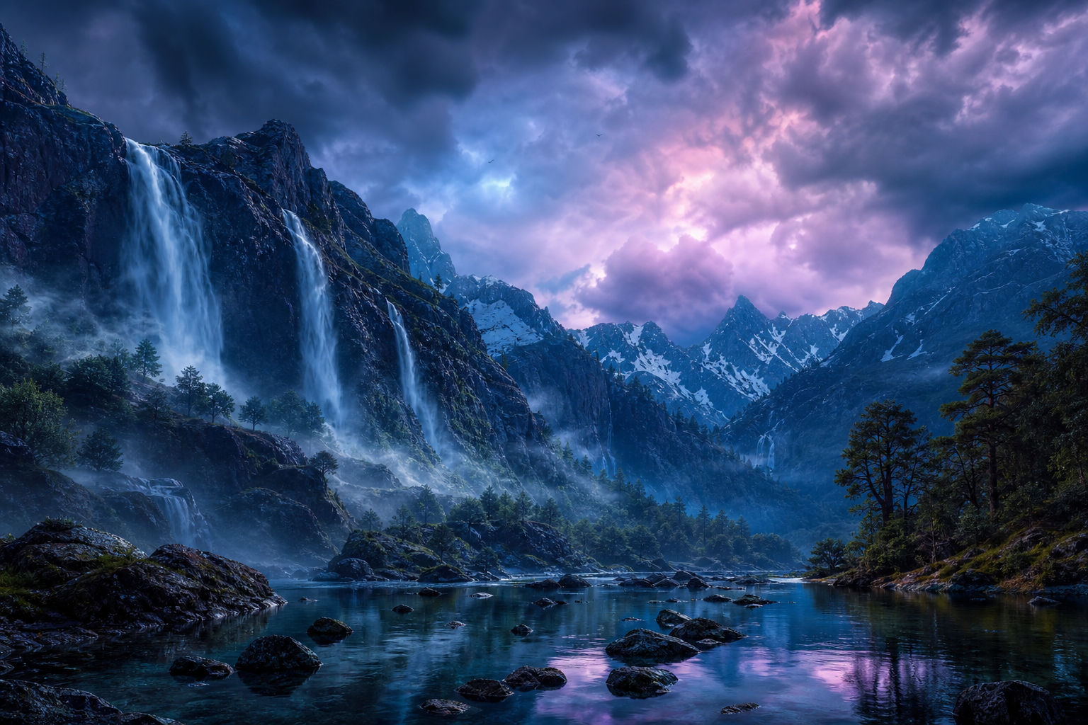 Waterfall Valley Cinematic Nature Wallpaper  3 4K