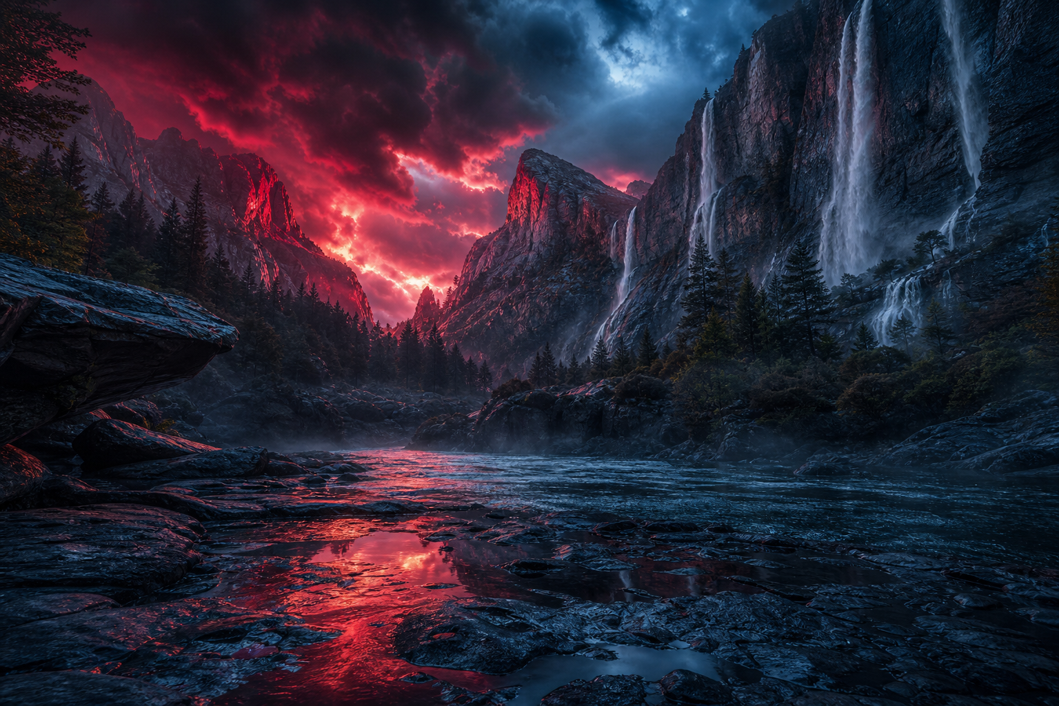 Waterfall Valley Cinematic Nature Wallpaper  3 4K