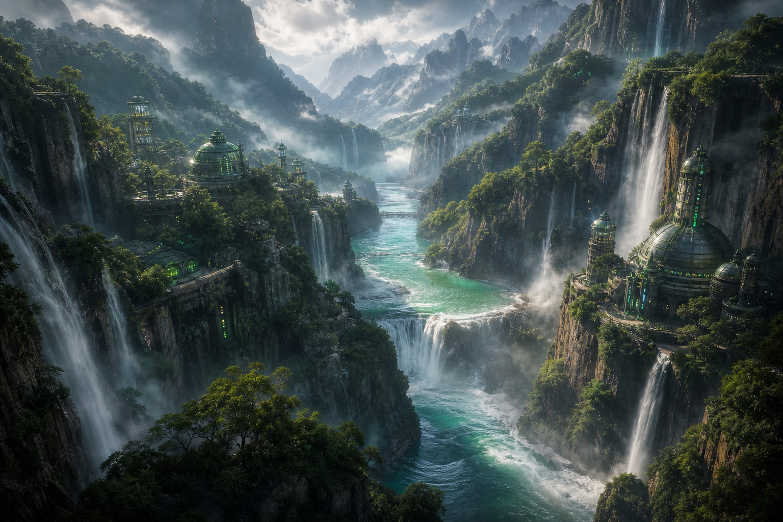 Waterfall Valley Cinematic Nature Wallpaper  3 4K