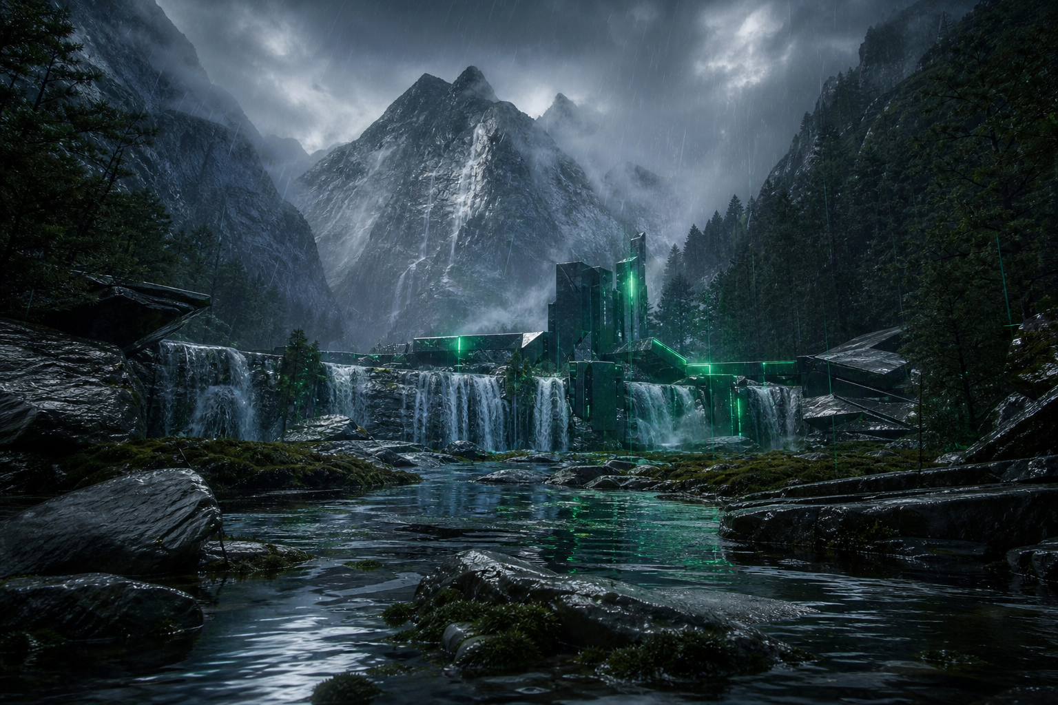 Waterfall Valley Cinematic Nature Wallpaper  3 4K