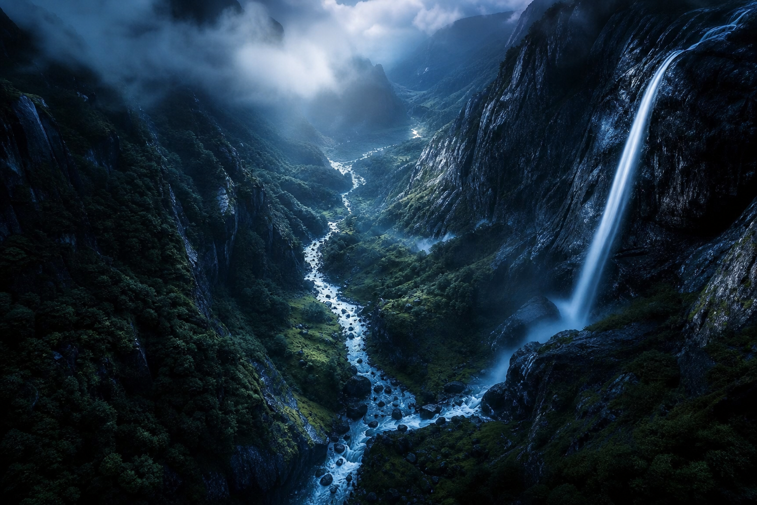 Waterfall Valley Cinematic Nature Wallpaper  3 4K