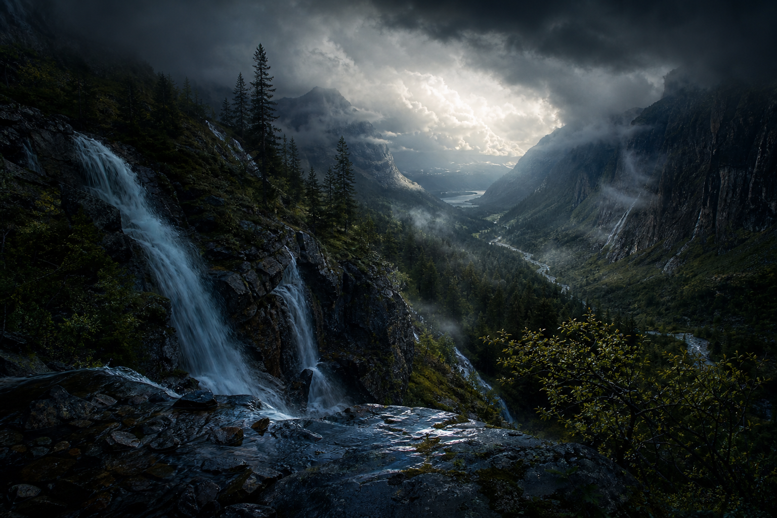 Waterfall Valley Cinematic Nature Wallpaper  3 4K