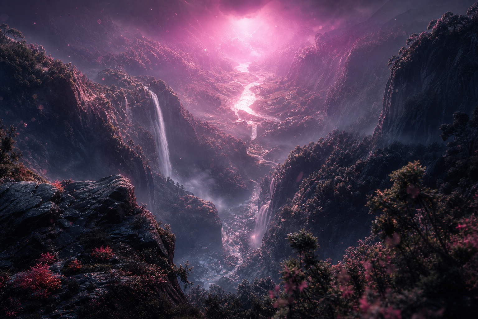 Waterfall Valley Cinematic Nature Wallpaper  3 4K