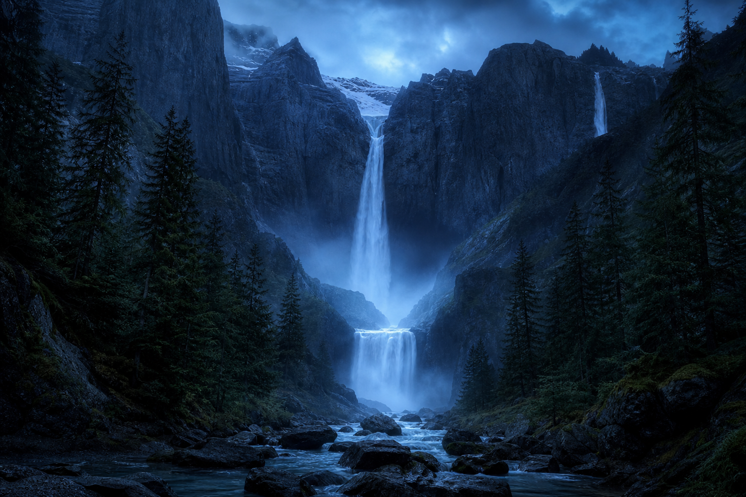 Waterfall Valley Cinematic Nature Wallpaper  3 4K