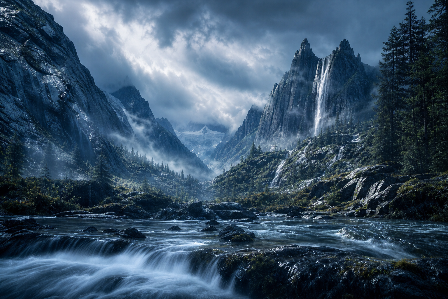 Waterfall Valley Cinematic Nature Wallpaper  3 4K