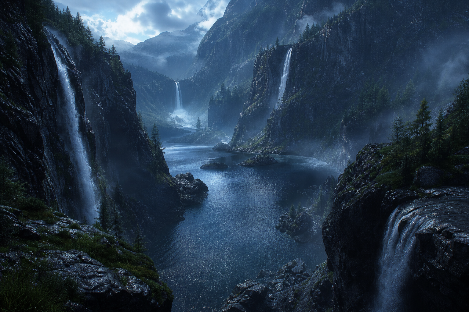 Waterfall Valley Cinematic Nature Wallpaper  3 4K