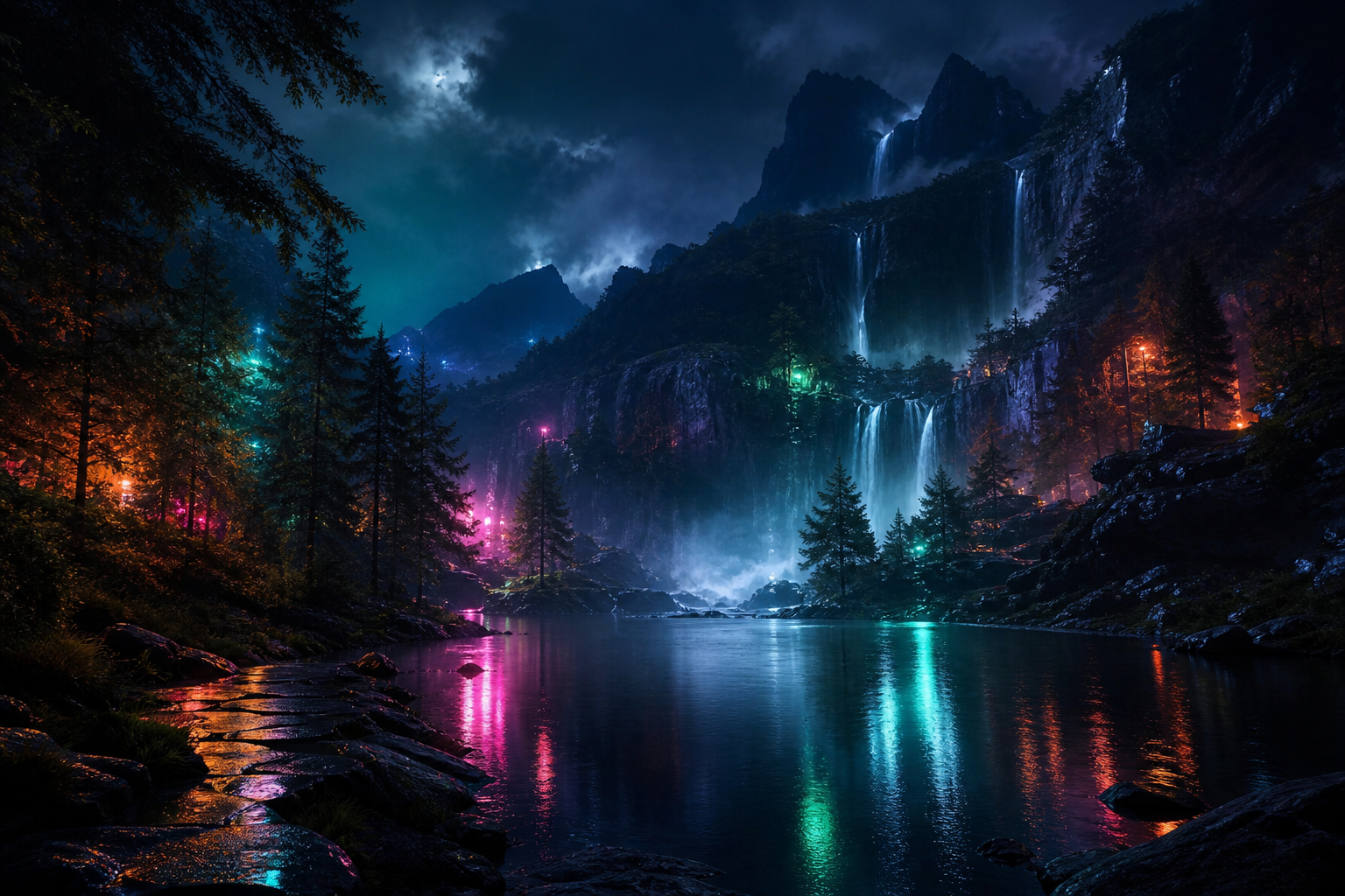 Waterfall Valley Cinematic Nature Wallpaper  3 4K