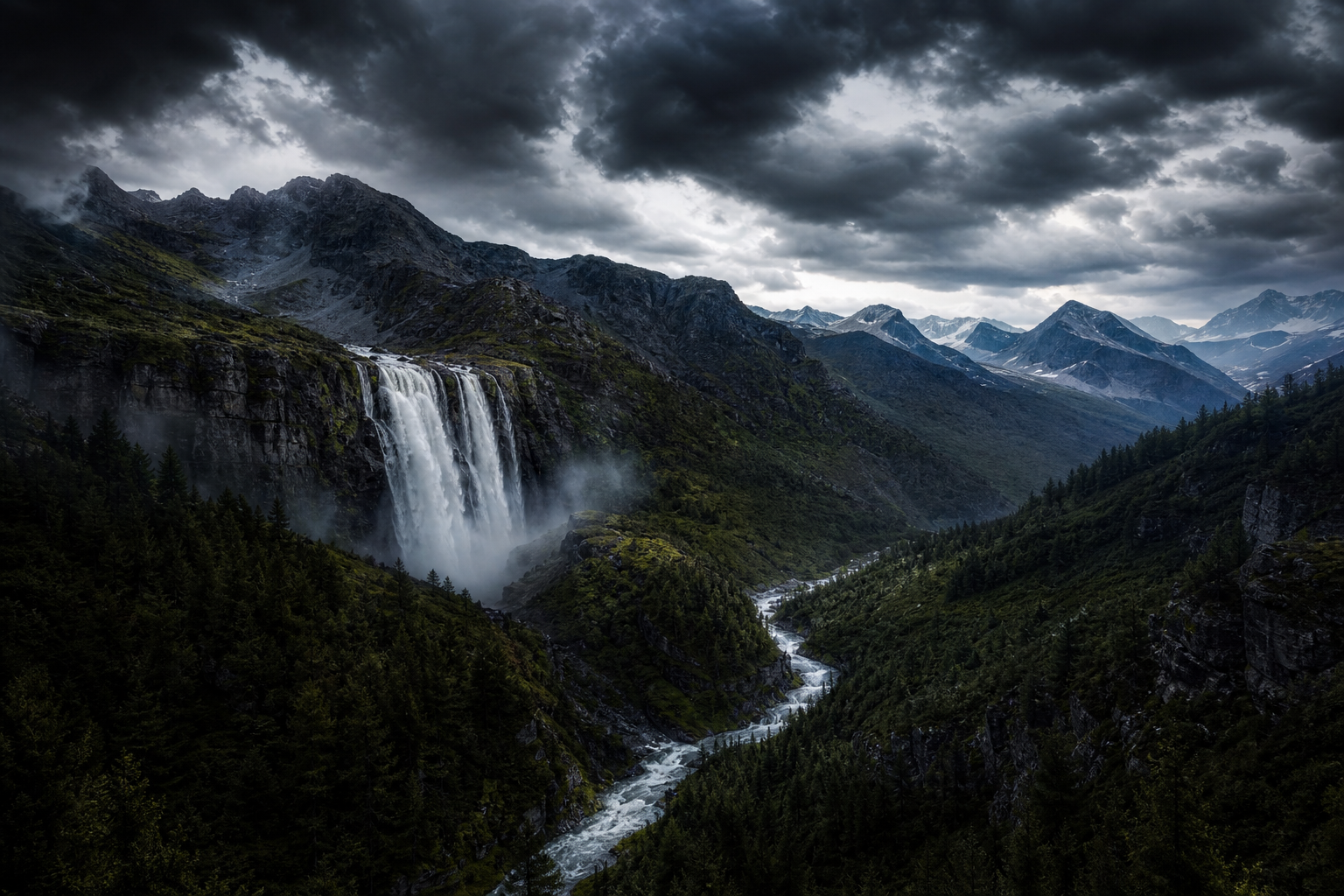 Waterfall Valley Cinematic Nature Wallpaper  3 4K