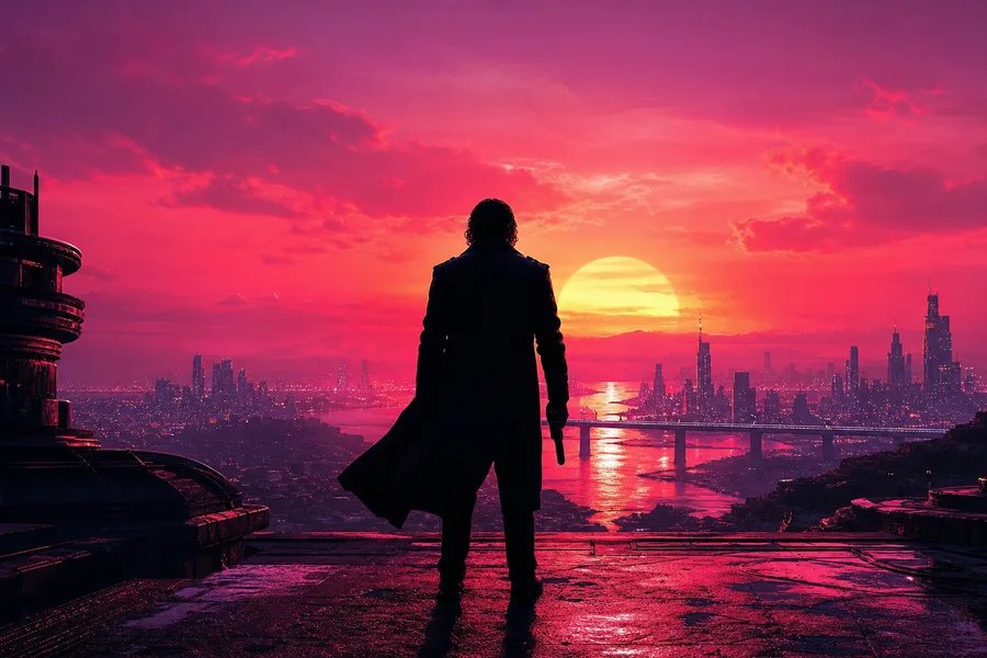 Action Movie Hero Silhouette At Sunset Without Logos Movie Wallpaper  2 4K