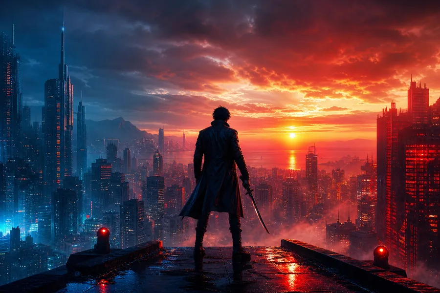 Action Movie Hero Silhouette At Sunset Without Logos Movie Wallpaper  2 4K