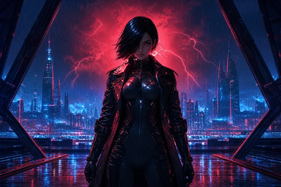 Adult Anime Cyberpunk Heroine With Neon Lights, Safe For Work, Fully Clothed Anime Wallpaper  13 4K