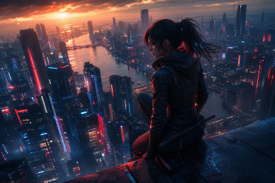 Adult Anime Cyberpunk Heroine With Neon Lights, Safe For Work, Fully Clothed Anime Wallpaper  21 4K