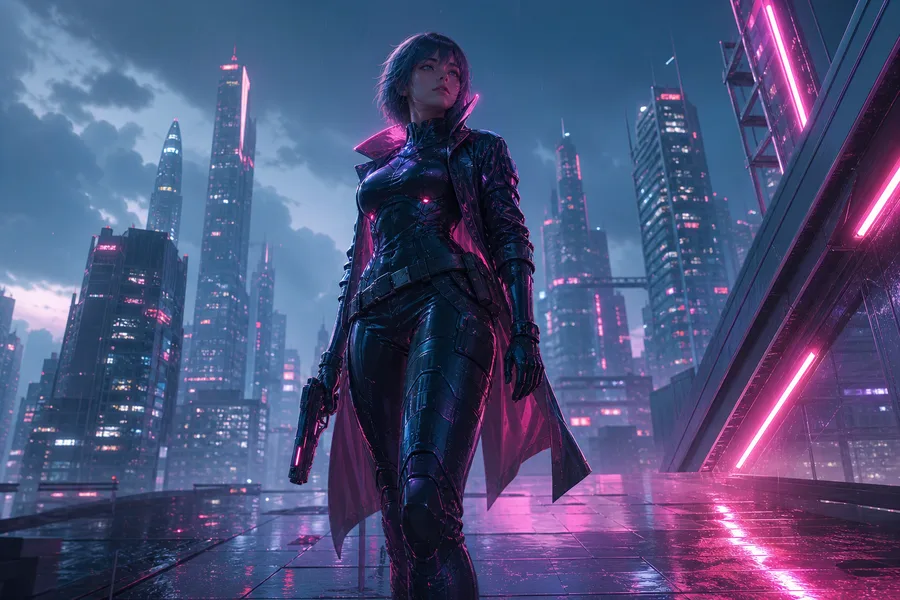 Adult Anime Cyberpunk Heroine With Neon Lights, Safe For Work, Fully Clothed Anime Wallpaper  5 4K