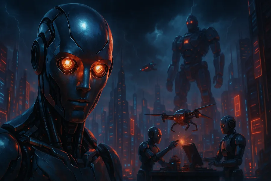 Android Face Closeup With Glowing Eyes Robots Wallpaper  13 4K