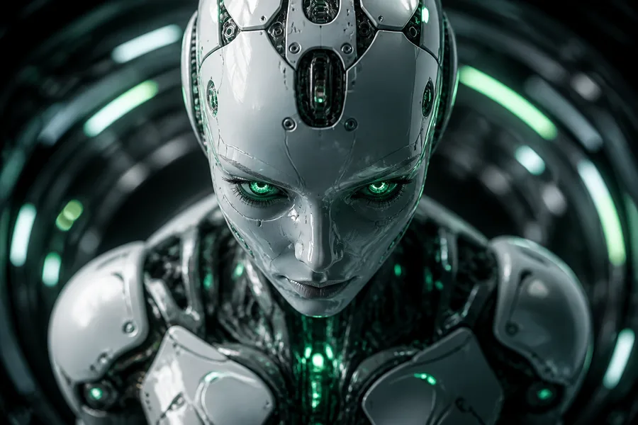 Android Face Closeup With Glowing Eyes Robots Wallpaper  5 4K