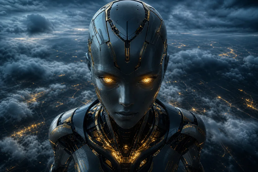 Android Face Closeup With Glowing Eyes Robots Wallpaper  5 4K