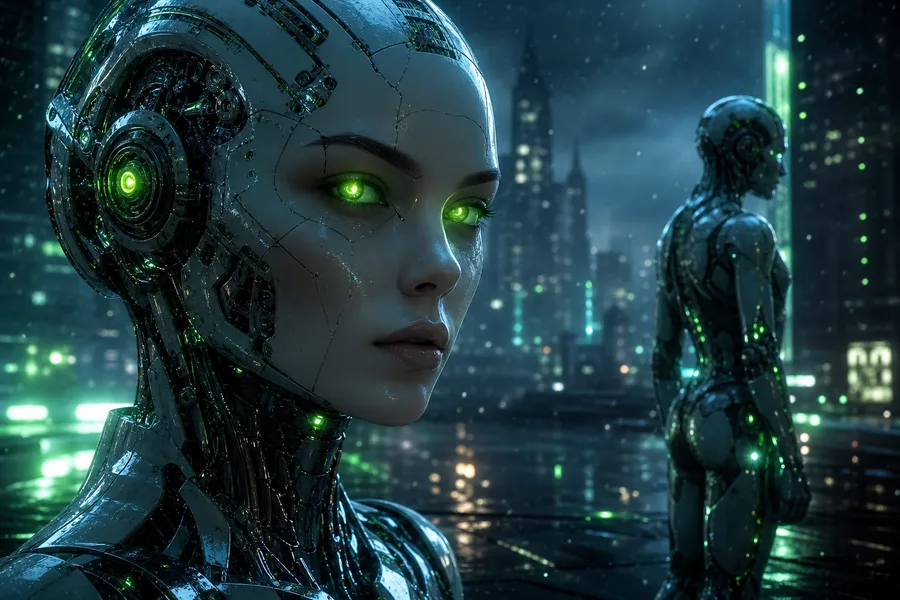 Android Face Closeup With Glowing Eyes Robots Wallpaper  5 4K