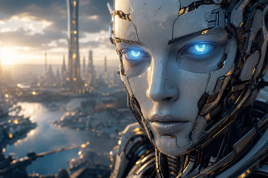 Android Face Closeup With Glowing Eyes Robots Wallpaper  5 4K