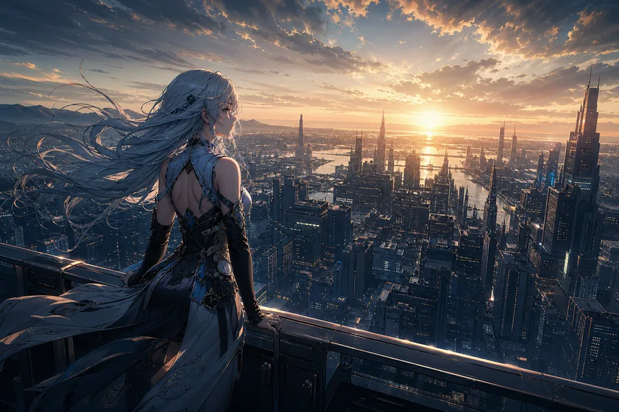 Anime City Rooftop Sunset Scene, Safe For Work, No Minors Anime Wallpaper  14 4K