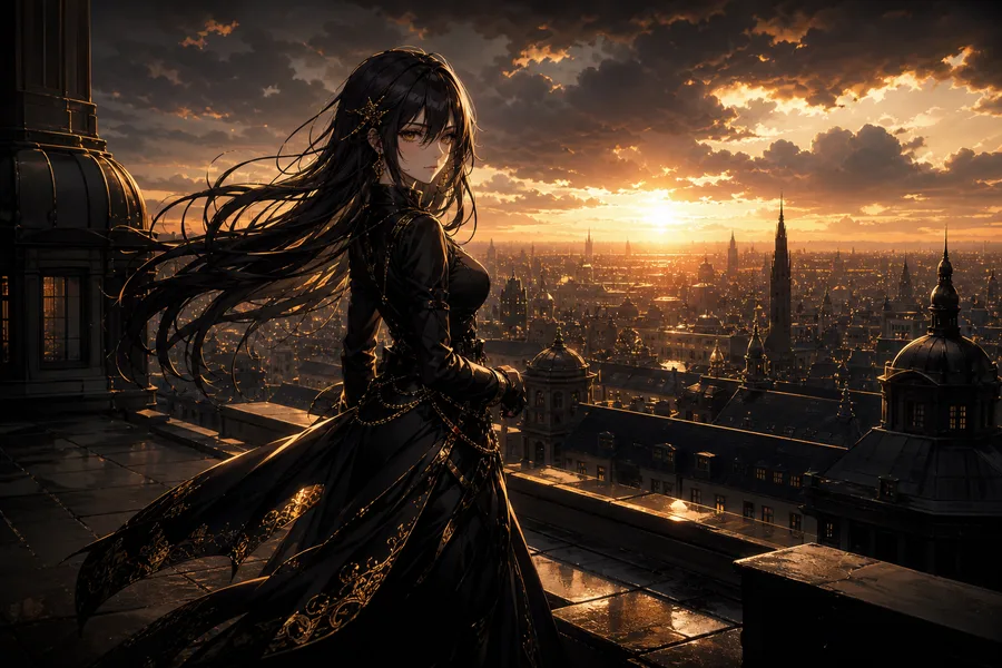 Anime City Rooftop Sunset Scene, Safe For Work, No Minors Anime Wallpaper  22 4K