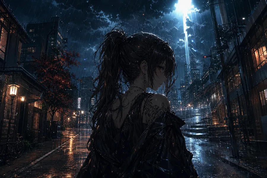 Anime City Street In Rain At Night Anime Wallpaper  11 4K
