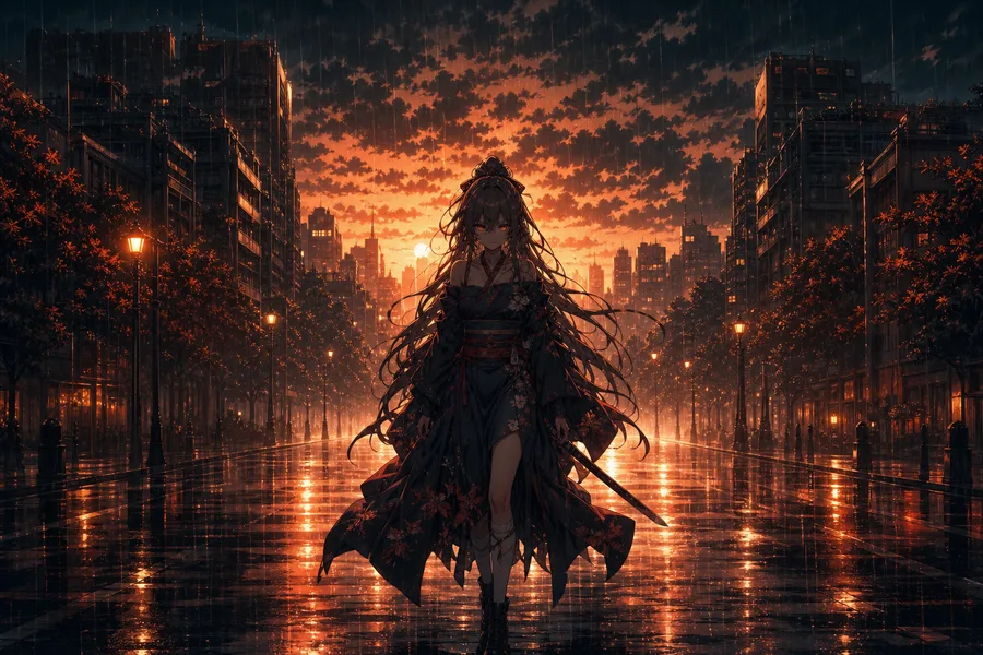 Anime City Street In Rain At Night Anime Wallpaper  11 4K