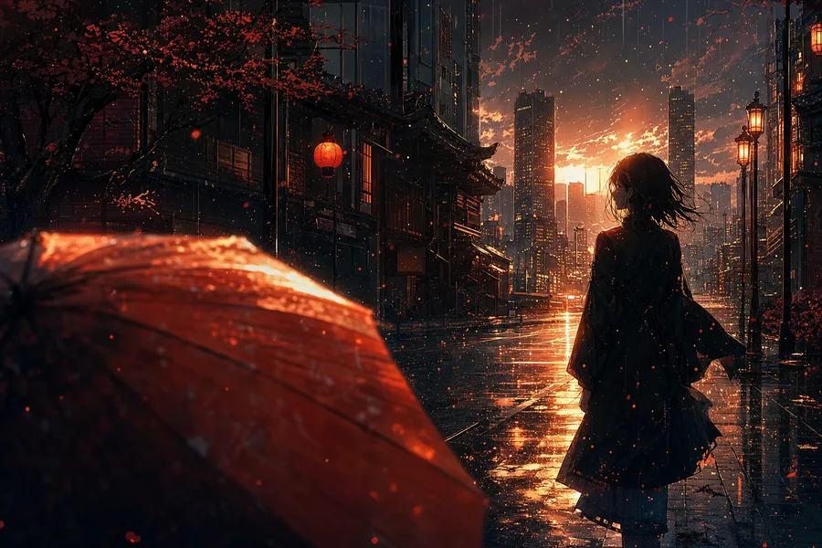 Anime City Street In Rain At Night Anime Wallpaper  11 4K