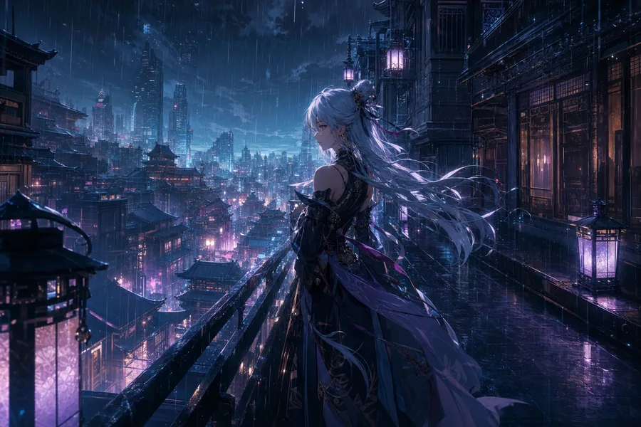 Anime City Street In Rain At Night Anime Wallpaper  19 4K