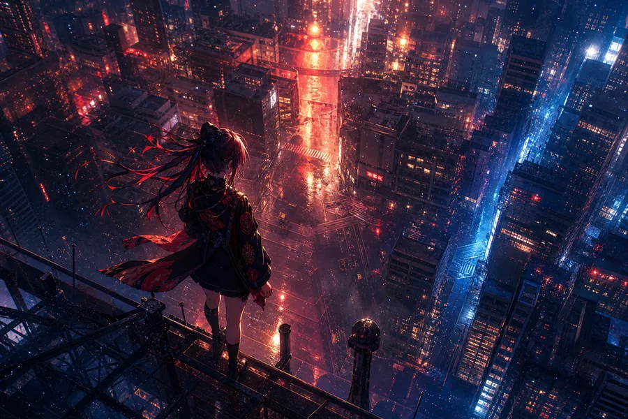 Anime City Street In Rain At Night Anime Wallpaper  3 4K