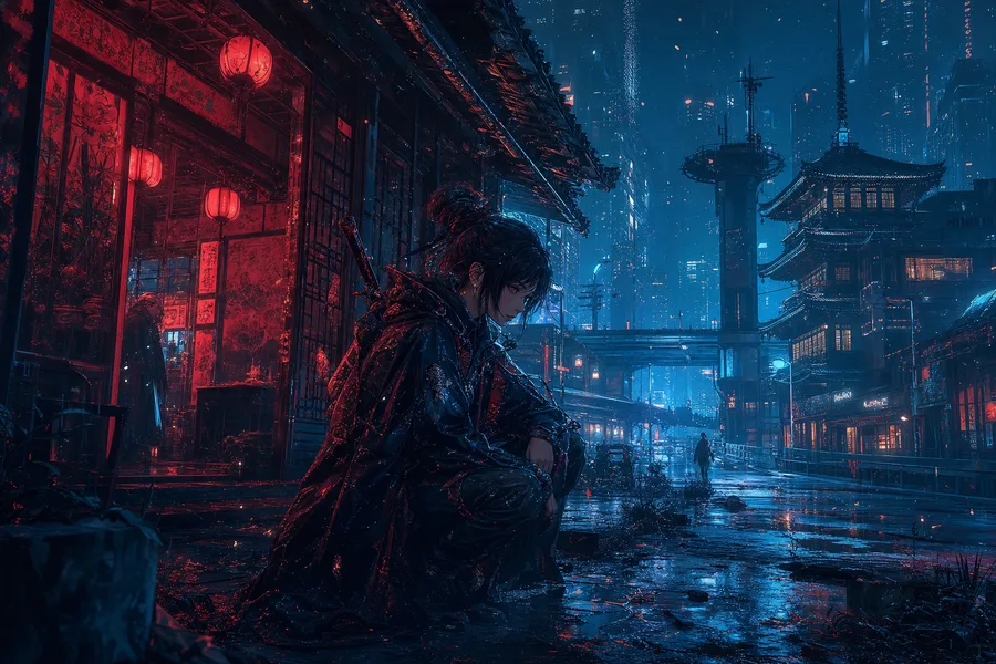 Anime City Street In Rain At Night Anime Wallpaper  3 4K