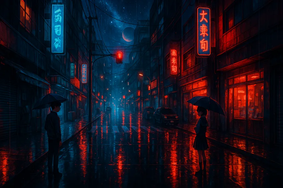 Anime City Street In Rain At Night Anime Wallpaper  3 4K
