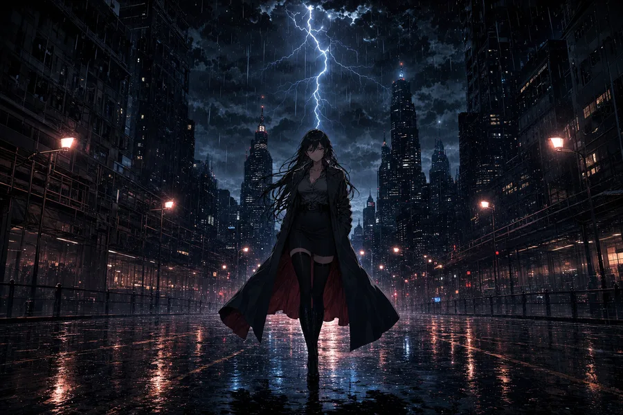 Anime City Street In Rain At Night Anime Wallpaper  3 4K