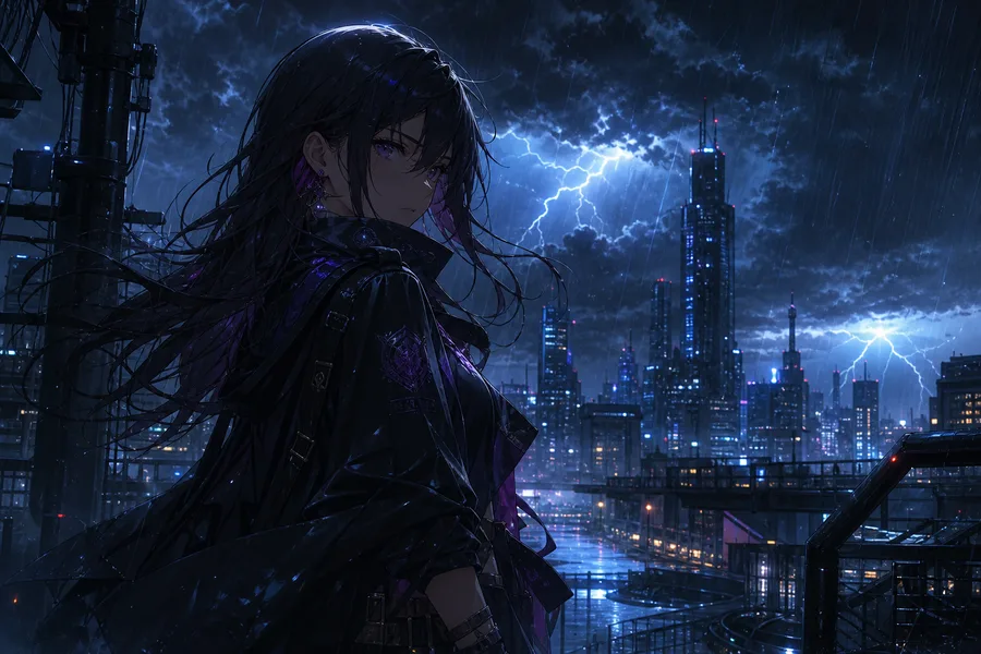 Anime City Street In Rain At Night Anime Wallpaper  3 4K