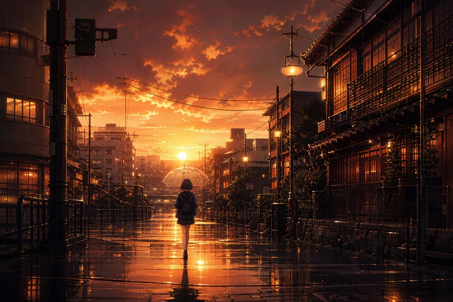 Anime City Street In Rain At Night Anime Wallpaper  3 4K