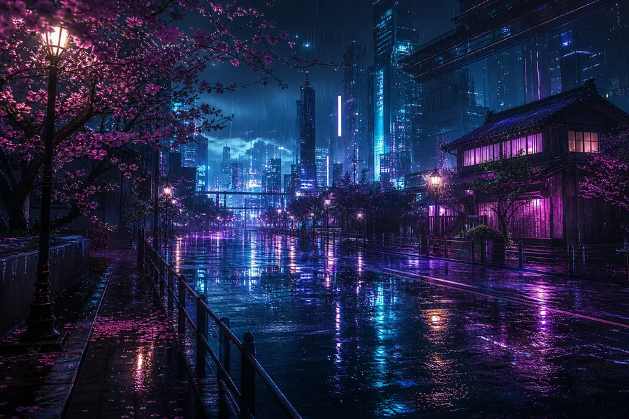 Anime City Street In Rain At Night Anime Wallpaper  3 4K