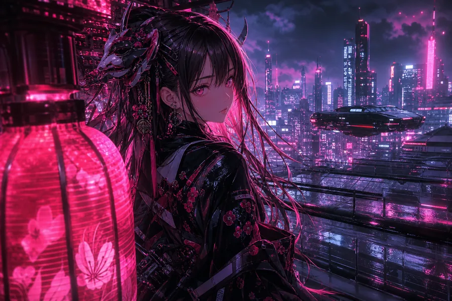 Anime Cyberpunk Girl With Neon Lights Anime Wallpaper  13 4K
