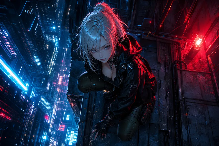 Anime Cyberpunk Girl With Neon Lights Anime Wallpaper  13 4K