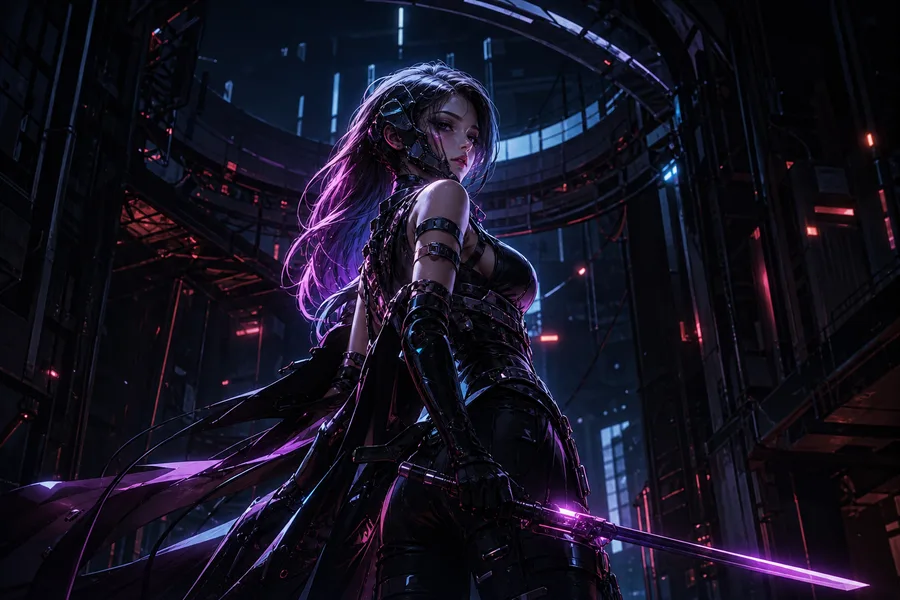 Anime Cyberpunk Girl With Neon Lights Anime Wallpaper  21 4K